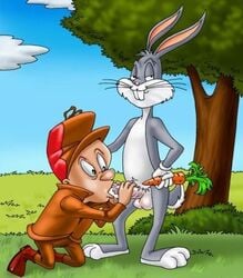 2boys anthro blowjob blowjob_face buckteeth bugs_bunny carrot clothed cum_in_mouth drinking_cum elmer_fudd erection fellatio gay gay_blowjob gay_sex giving_head going_down_on hand_behind_head holding_penis human human_on_anthro interspecies justcartoondicks.com kneeling kneeling_oral_position lagomorph looney_tunes male mammal mouth_full_of_cock mouth_full_of_cum mouthful naughty_face oral_sex outdoor_sex penis_in_mouth playing_skinflute rabbit smirk smooth_skin sucking sucking_off tree warner_brothers whiskers yaoi