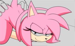 all_fours amy_rose anthro ass bedroom_eyes butt clothes clothing doggy_style duo eulipotyphlan female from_behind_position gloves grey_background half-closed_eyes handwear hedgehog jammiez looking_at_viewer male mammal nude penetration pink_body seductive sex simple_background smile sonic_(series) straight unfinished