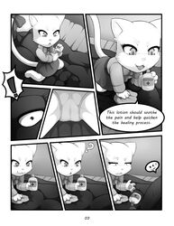 1boy 1girls carla_(fairy_tail) cat clothing comic darkmirage erection fairy_tail feline female fur greyscale male mammal page_3 panther_lily panties penis tagme text underwear