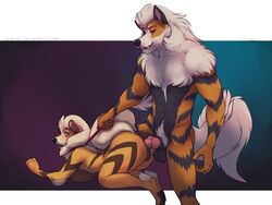 2015 anal anal_sex anthro anthrofied arcanine blush collar dog-bone duo emma_fletcher female jace_(character) knot leash looking_back male nintendo open_mouth penetration pokemon pokemon_(species) pussy sex straight stripes video_games