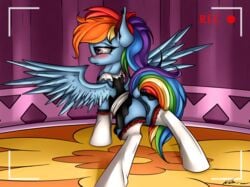 2015 absurd_res alternate_hairstyle anus ass blue_fur blush camcorder camera clothing dock equine female feral friendship_is_magic fur hair hairbow hi_res legwear maid maid_uniform mammal multicolored_hair my_little_pony neko-me pegasus pink_eyes ponytail pussy pussy_juice rainbow_dash_(mlp) rainbow_hair rainbow_tail recording solo spread_wings thigh_highs tied_hair wings