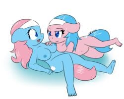 aloe_(mlp) alpha_channel anthro anthrofied areola big_breasts blue_eyes blue_hair blue_skin breasts cutie_mark duo equine feet female friendship_is_magic hair hairband half-closed_eyes hand_on_breast horse icy_wings lotus_blossom lying mammal my_little_pony navel nipples on_back on_front open_mouth pink_skin pony pussy simple_background smile tongue transparent_background yuri