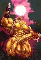 abs balls beard big_balls big_muscles cum dexter's_laboratory facial_hair forest full_moon fur grin gun hair hairy hat huntor hyper hyper_penis long_hair male male_only mezcal moon muscular nipple_piercing nipples pecs penis piercing pubes ranged_weapon sweat teeth tree vein veiny_penis weapon