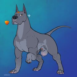 1:1 absurd_res animal_genitalia balls canid canine canis claws countershade_neck countershade_torso countershading domestic_dog feral forehead_gem gem genitals great_dane hi_res male mammal mastiff molosser narram paws quadruped sheath solo tail