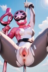 ai_generated bakuage_sentai_boonboomger bodysuit gavver_x pink_suit pole_dancing pussy shifuto_mirai spread_pussy super_sentai uncensored