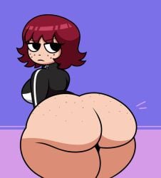 back_view black_hoodie bottomless brown_hair eyes_half_open freckles_on_face frowning huge_ass kim_pine looking_back marioishere1 no_sex not_impressed scott_pilgrim short_hair thicc_thighs unimpressed white_skin