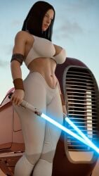 1girls 3d abs actress alternate_hairstyle alternate_version_available big_breasts black_hair celebrity cga3d child_bearing_hips curvaceous curvaceous_female curvaceous_figure curves curvy curvy_body curvy_female curvy_figure curvy_hips curvy_thighs daisy_ridley dual_wielding erotichris female female_focus female_only fit fit_female holding_object holding_weapon hourglass_figure light-skinned_female light_skin lightsaber long_hair looking_away navel no_watermark outdoors pale-skinned_female pale_skin photorealistic realistic rey side_view skimpy_clothes skimpy_outfit solo solo_female solo_focus standing star_wars thick_thighs toned toned_body toned_female toned_stomach vehicle voluptuous voluptuous_female weapon wide_hips