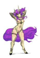 2015 anthro breasts equine female hooves horn kyma mammal nipples nude purple_hair pussy solo unicorn