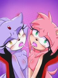 2girls amy_rose anthro blaze_the_cat blush breasts feline female female/female furry hedgehog lnxythewolf mobian_(species) saliva saliva_string saliva_trail shadow_the_hedgehog sonic_(series) sonic_the_hedgehog_(series) threesome tongue_out