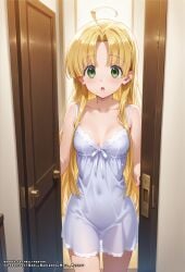 ahoge ai_generated asia_argento blonde_hair female green_eyes hell-pantsu high_school_dxd long_hair small_breasts solo