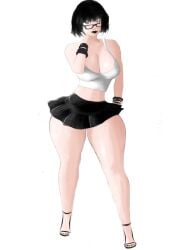 big_ass big_breasts cleavage dommy_mommy glasses goth green_eyes high_heels lipstick miniskirt original_character revealing_clothes short_hair shuimaya_(artist) skimpy_clothes skirt slim_waist tank_top thick_thighs wide_hips