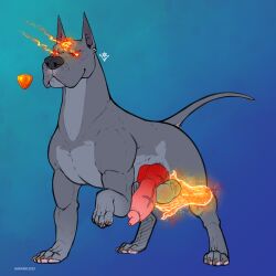 1:1 absurd_res animal_genitalia animal_penis balls big_penis canid canine canine_genitalia canine_penis canis claws countershade_neck countershade_torso countershading disembodied_hand domestic_dog erection feral forehead_gem gem genitals great_dane hi_res knot male mammal mastiff molosser narram paws penis quadruped tail