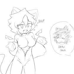 anthro bat_wings blushing_at_partner cat_ears cat_girl cat_tail nikku_(spookicookie) showing_breasts sketch smug_face sparkles spookicookie taunting