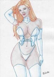 blonde_female blonde_hair blue_eyes breasts cleavage emma_frost everton_luke female female_only hellfire_club marvel marvel_comics panties thong_panties tramastudio white_queen x-men