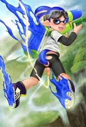 1boy anal anthro artist_request background blue_eyes blue_hair blue_inkling_boy blush cephalopod cephalopod_humanoid clothed clothed_sex color detailed_background ejaculation erection falling gay goggles humanoid inkling inkling_boy john_(splatoon) light-skinned_female male male_anal male_only mask_(marking) nintendo open_eyes open_mouth penis pointy_ears self_fuck short_hair solo splatoon splattershot squid teeth tentacle tentacle_hair tongue topknot torn_clothes young