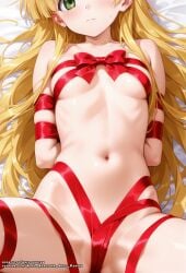 ahoge ai_generated asia_argento blonde_hair female green_eyes hell-pantsu high_school_dxd holiday_clothing long_hair small_breasts solo