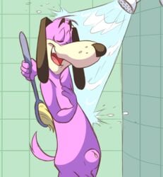 1boy balls brush canine floppy_ears grin ladysomnambule male male_only mammal open_mouth sheath shower showering singing smile solo yippee yippee_yappee_and_yahooey