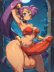 ai_generated big_penis bulge_through_clothing dark-skinned_futanari grapesss shantae shantae_(character)