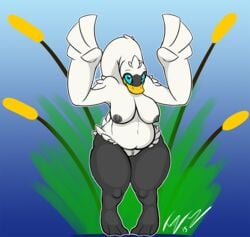 2015 anthro areola avian beak belly bird breasts chubby female fionthebunny looking_at_viewer nipples nude pussy simple_background smile solo wings