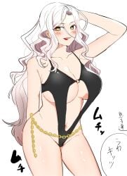 barely_clothed big_ass big_breasts diabolik_lovers gold_jewelry long_hair red_lipstick rule_63 tsukinami_carla white_hair