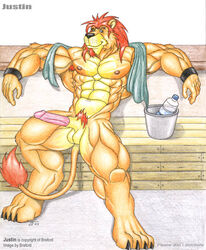 1boy anthro balls braford erection feline justin_(braford) lion male male_only mammal muscular penis solo