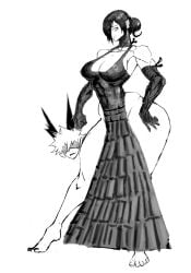 1boy 1girls big_breasts black_hair breasts chainsaw_man decapitated_head decapitation female female_focus harbringer1337 internet_controversy katsuki_bakugou male my_hero_academia one_eye_obstructed reze_(chainsaw_man) sketch smile thick_thighs twitter_link white_background wide_hips