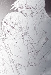 1futa 1girls dragon_girl futa_on_female holding_hips large_breasts nijisanji nijisanji_en petra_gurin selen_tatsuki tongue_out waieeeee