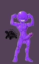 balls demon_boy erection full-length_portrait full_length goo humanoid_penis jelly looking_at_viewer male male_only monster_boy muscles muscular penis portrait posing slime smiling solo standing tortuga veins veiny_penis