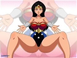 black_hair blue_eyes dc dc_comics diana_prince fit_female fully_clothed hourglass_figure inviting large_breasts layerth legs_apart long_hair thick_thighs tiara voluptuous wonder_woman wonder_woman_(series)