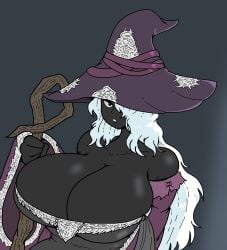 1girls big_breasts busty cleavage dark-skinned_female dark_skin elden_ring elden_ring_nightreign female female_only fromsoftware hat huge_breasts large_breasts massive_breasts poopishness recluse_(nightreign) witch witch_costume witch_hat