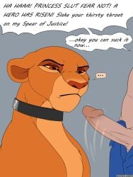 absurd_res backlash91 collar conditional_dnp disney duo english_text felid felidae female feral hi_res human human_on_feral interspecies kiara_(the_lion_king) lion male male/female mammal oral pantherine prostitution text the_lion_king zoophilia