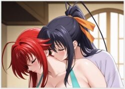 2girls ai_generated akeno_himejima flirting girl_on_girl high_school_dxd kissing lesbian_couple lesbian_domination lesbian_kiss lesbian_sex lovers rias_gremory yuri yuri