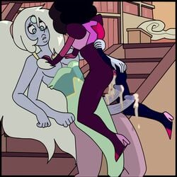 after_sex ass breasts cum dark_skin diphallia diphallism futanari garnet_(steven_universe) gem_(species) gem_fusion intersex multi_arm multi_limb multi_penis opal_(steven_universe) penis size_difference steven_universe