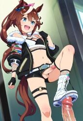 1futanari ai_generated animal_ears blue_eyes brown_hair erect_penis erection feet feet_focus female horse_ears horse_girl horse_tail penis shoes shoes_focus smile socks solo standing stepped_on stepping_on_penis tokai_teio_(umamusume) umamusume umamusume_pretty_derby