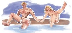 2boys abs blonde-haired_male blonde_hair blue_eyes feet feet_up george_van_der_star lalacatio02 long_hair long_hair_male male male_only muscular muscular_male nipples oc original original_character original_characters pecs poolside shirtless shirtless_male smile smiling smiling_at_viewer stuart_van_der_star underwear underwear_only water white_underwear wink winking_at_viewer yaoi