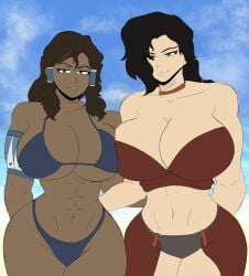 2girls alternate_breast_size asami_sato avatar_legends beach big_breasts bikini canon_couple colored_sketch korra nickelodeon nicktoons the_legend_of_korra wide_hips