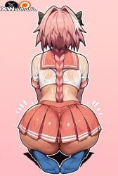 3d ai_generated astolfo_(fate) astolfo_(saber)_(fate) balls big_ass big_butt bowtie fate/apocrypha fate/grand_order fate_(series) femboy flat_chest flat_chested gay gay_male legwear light-skinned_male light_skin little_penis looking_at_viewer maid_outfit male male_only nipples penis pink_eyes pink_hair shower showering skirt skirt_lift smile smiling smiling_at_viewer sweat sweating thick_thighs tongue wide_hips xwaifuai