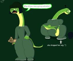 ! 1girls 2025 4_fingers :^) amateur_artist ass back_flap bald bald_female big_ass black_eyes bonnet butt_flap comedy cute dark_blue_wig drop_seat_pajamas fangs female flat_chest flat_chested flat_n_thick forked_tongue funny green_body green_bonnet green_pajamas green_scales green_sclera humor js_paint looking_at_viewer looking_back looking_back_at_viewer mr._y0-y0! ms_paint nuwa_(mr._y0-y0) original original_character pajamas plush plushie reptile reptile_humanoid scalie scalie_humanoid self_upload sharp_teeth shiny shiny_head slit_pupils snake snake_girl snake_tongue squat squatting tagme talking_to_viewer teddy_bear wig year_of_the_snake