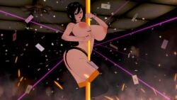 akinama_family_(noir-black-shooter) big_breasts completely_nude_female dark_blue_hair huge_breasts koikatsu lingerie milf naoki_akinama_(noir-black-shooter) noir-black-shooter oc original original_character purple_eyes short_hair stripper_pole