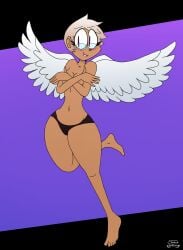 angel angel_wings cannonbaboon character cupid female girl glasses oc original_character panties panties_only short_hair topless topless_female valentine's_day white_hair winged_humanoid wings