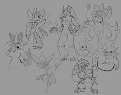 big_breasts blaziken breasts character_request cheerycide cinderace female furry huge_breasts lurantis meowscarada obstagoon pokemon pokemon_(species) raichu tagme thick_thighs torracat wide_hips