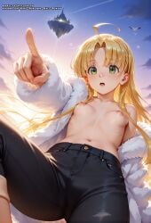 ahoge ai_generated asia_argento ass blonde_hair female green_eyes hell-pantsu high_school_dxd long_hair small_breasts solo