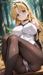 ahoge ai_generated asia_argento ass blonde_hair female green_eyes hell-pantsu high_school_dxd long_hair pussy small_breasts solo swimsuit vagina