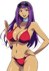 1female 1girls ai ai_generated bikini bikini_bottom bikini_top dark-skinned_female female huge_breasts ojamajo_doremi ojomajo_doremi red_bikini red_lipstick red_top seki-sensei solo solo_female sunglasses sunglasses_on_head thick violet_hair