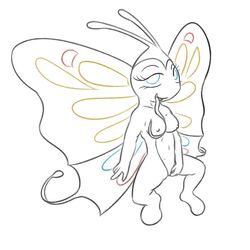 anthro beautifly breasts cute female looking_at_viewer nintendo nipples nude pokemon posexe pussy simple_background smile solo tongue video_games white_background