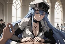 ai_generated akame_ga_kill! blue_eyes blue_hair breasts echodantalian esdeath esdeath_(akame_ga_kill!) female femdom femdom_pov girl long_hair military_uniform pov story story_in_picture strong_woman uniform