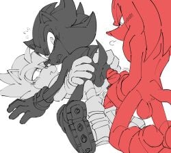 anthro anus ass balls blush bodily_fluids fan_character genitals group hi_res kissing knuckles_the_echidna male male/male penis saliva saliva_string sega shadow_the_hedgehog shenadical sonic_(series) sonic_the_hedgehog_(series) sweat trio