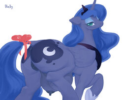 alicorn anus ass big_butt bluedrg19 crotchboobs equine feathered_wings feathers female feral friendship_is_magic hi_res horn huge_crotchboobs looking_at_viewer mammal my_little_pony nipples princess_luna_(mlp) pussy seductive simple_background smile solo white_background wings