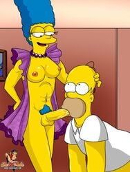 1boy 1futa dickgirl fellatio futa_on_male futanari hand_on_another's_head homer_simpson human humanoid intersex male marge_simpson oral penis sheanimale the_simpsons