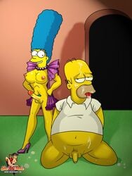 1boy 1futa after_sex cum cum_on_face dickgirl foreskin futa_is_bigger futa_on_male futanari homer_simpson human intersex male marge_simpson partially_retracted_foreskin penis_size_difference sheanimale the_simpsons uncut